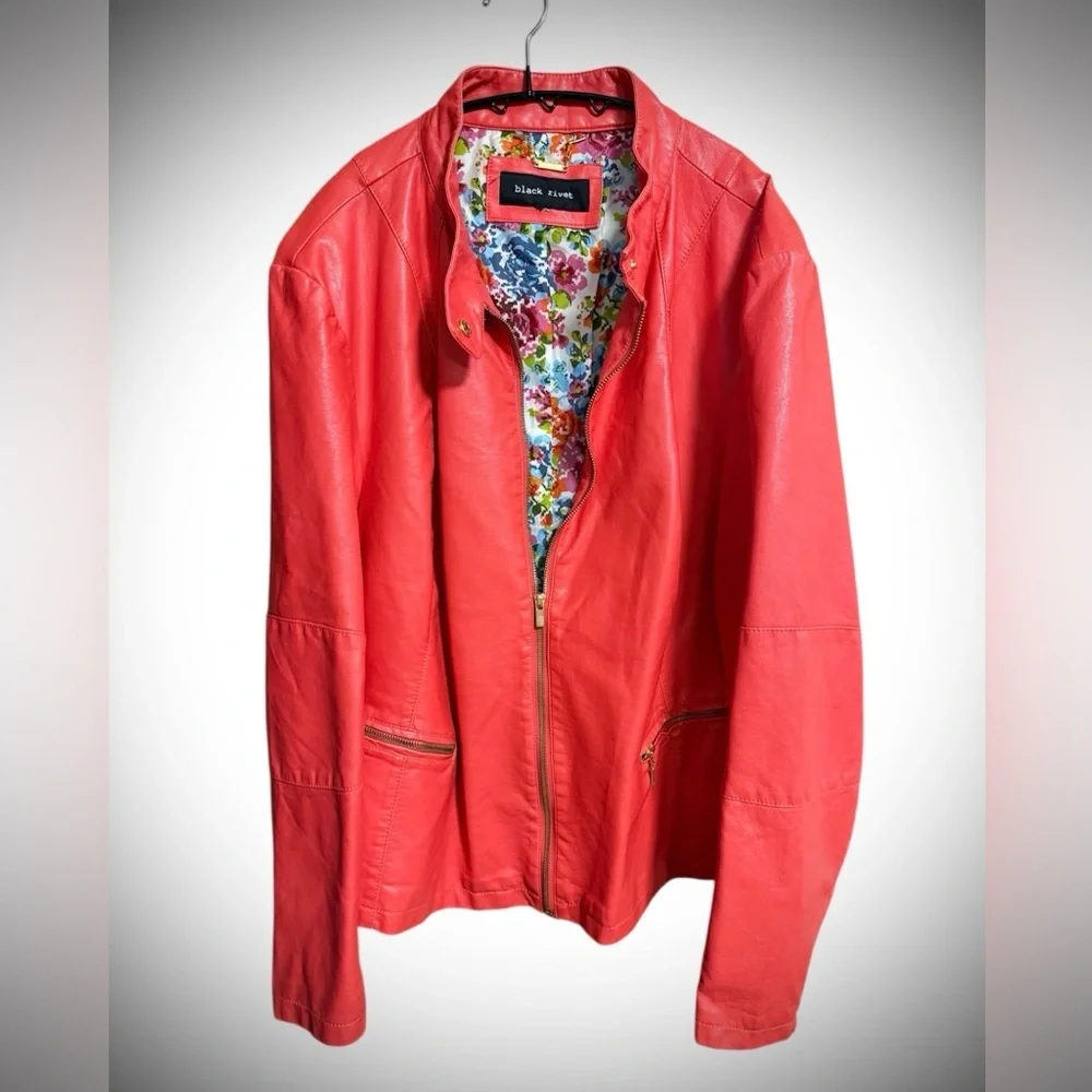 Black Rivet coral/orange Leather Jacket - Picture 2 of 7